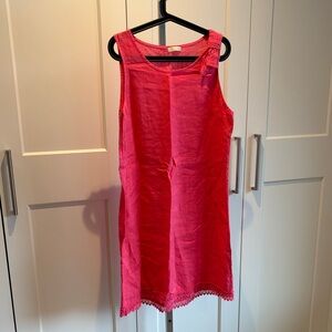 Elegant Coral 100% Linen Midi Dress